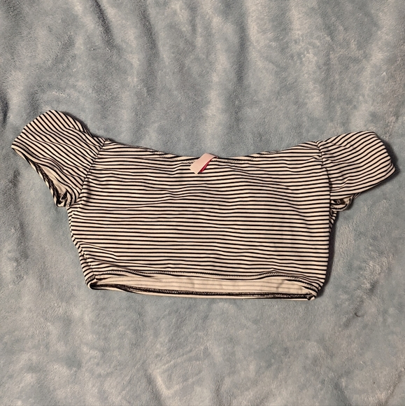 VS White Striped Crop Top Bikini Top - Picture 6 of 6